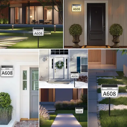 Vista 7 de Números solares de casa para exteriores con luz solar, señal de dirección de casa, impermeable, 3 modos de iluminación de color, placa de dirección