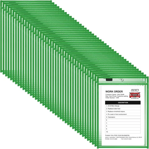 Vista 19 de Nezyo Bolsillos de borrado en seco, soportes de plástico para boletos de trabajo, bolsillos para pedidos, fundas transparentes, carpetas de boletos