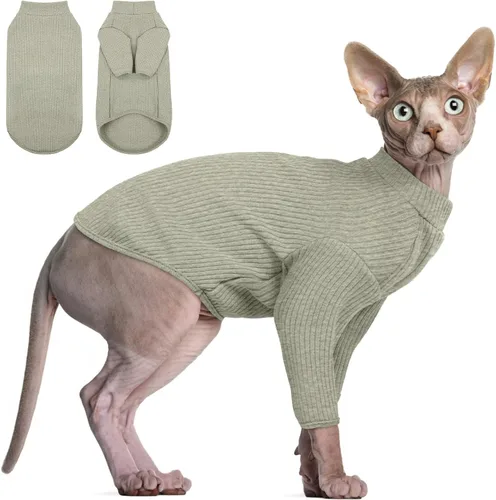Vista 11 de DENTRUN Sphynx - Camisa de gatos sin pelo, camiseta de gatito, transpirable, cuello alto, adorable ropa de gato, chaleco de pijama Negro