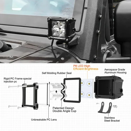 Vista 2 de Auxbeam 3 pulgadas LED cubo luz Pods Spot Beam+DRL 2 modos LED barra de luz