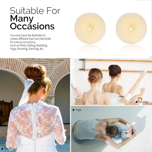 Vista 4 de Kitjans 2PCS Extra Blonde Hair Donut Bun Maker for Kids, Ring Style Bun - Short & Thin Hair Chignon Shaper (2.5 Inch/Beige)