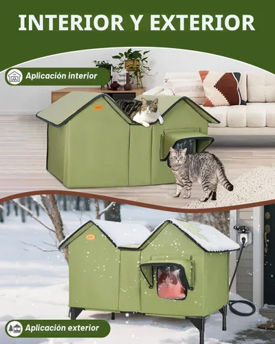 Vista 7 de Casa climatizada para gatos exteriores en invierno, casa para gatos climatizada extra grande al aire libre resistente a la intemperie con base