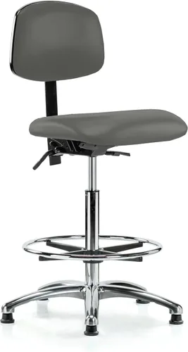 Vista 61 de Perch - Silla de laboratorio con ruedas cromadas con soporte de respaldo ajustable, altura del escritorio de 17 a 22 pulgadas, tela negra