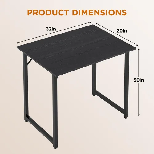 Vista 3 de PayLessHere Escritorio para computadora de 32 pulgadas Negro Escritorio de oficina con marco de metal, pies ajustables Superficie resistente