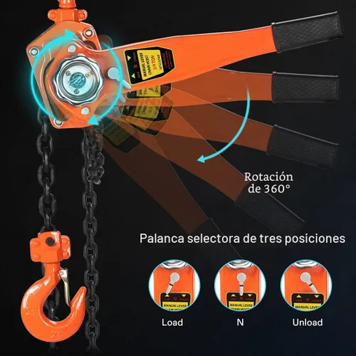 Vista 3 de SPECSTAR Polipasto de Cadena con Palanca de 3/4 Tonelada, Capacidad de 1650 Libras, 5 Pies con 2 Ganchos de Servicio Pesado, Cadena