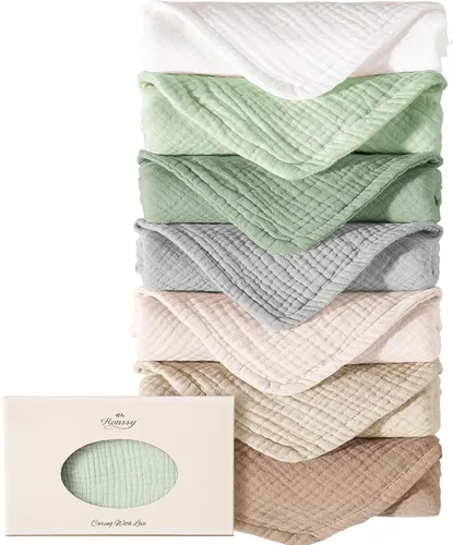 Vista 11 de Konssy - Juego de paños de muselina para eructos de bebé, unisex - 7 unidades de ropa para eructos suave 100% algodón para recién nacidos, bebés