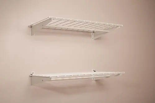 Vista 6 de Hyloft Paquete de 2 estantes de garaje de pared de acero resistente, ajustable de 36 x 18 pulgadas, incluye barra para colgar, carga máxima de Blanco