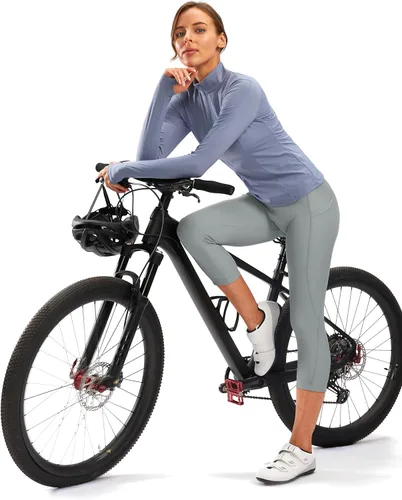 Vista 6 de Pantalones de ciclismo acolchados 4D para mujer, pantalones cortos de ciclismo de cintura alta, capris de bicicleta 34, mallas de ciclismo