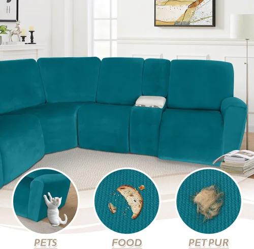 Vista 605 de Arfntevss Fundas de sofá seccional reclinable de terciopelo, Funda de sofá seccional de esquina para sofá reclinable, Funda elástica suave
