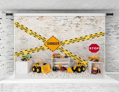 Vista 5 de Kate Telón de fondo de construcción para fiesta de cumpleaños, fondo fotográfico, camión volquete para niños, accesorios de sesión de fotos, 8 x 8