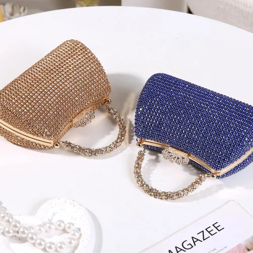 Vista 5 de Dreubea Bolso de mano hermoso para mujer, bolso de mano de moda brillante con diamantes de imitación