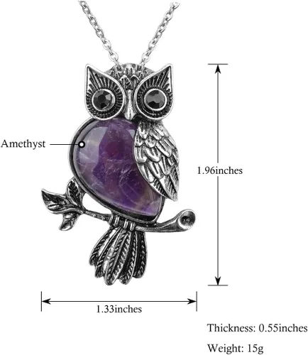 Vista 5 de Jovivi Regalos de búho, collar con dije de piedras de cristal curativo para mujeres y hombres, amatista natural, cuarzo rosa, joyería para reiki