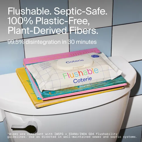 Vista 2 de Toallitas desechables Coterie para niños pequeños, diseñadas para el entrenamiento del orinal, seguras para pieles sensibles, hipoalergénicas, 99%