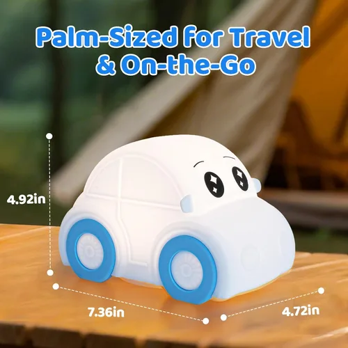 Vista 2 de Linda luz nocturna para bebés y niños en forma de coche, regulable+1800mAh recargable+temporizador+portátil+de silicona+esponjosa, lámpara de noche