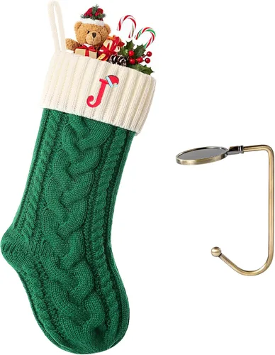 Vista 118 de Botas de Navidad personalizadas, iniciales personalizadas, 18 pulgadas, botas de Navidad tejidas con letras para colgar en la chimenea, botas