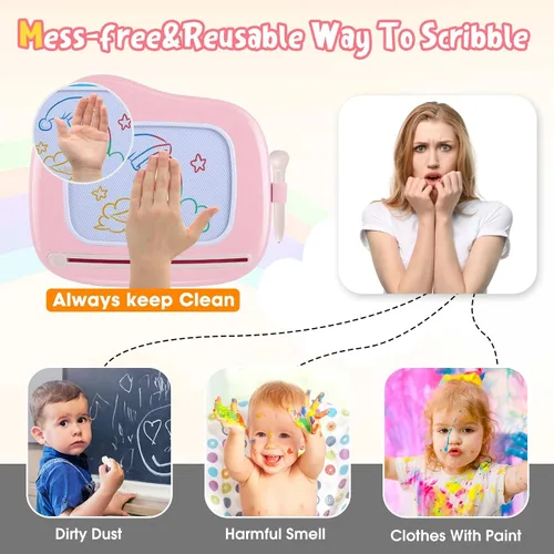 Vista 3 de Smasiagon - Pizarra de dibujo magnética para niños, juguetes para niñas de 1 a 2 años, pizarra de garabatos portátil para aprender y juguetes