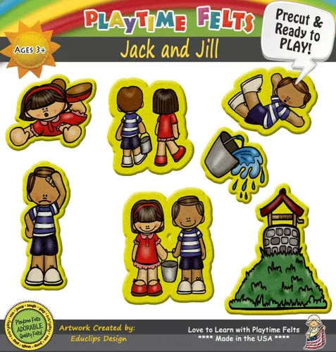 Vista 2 de Jack and Jill Nursery Rhyme - Figuras de fieltro 7 adorables piezas de fieltro para tablero de franela. Perfecto para niños pequeños, preescolar