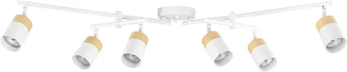 Vista 5 de Globe Electric 64000055 - Iluminación de riel de 6 luces de 42", barra central doble giratoria, color blanco mate, acentos en tono madera, luz