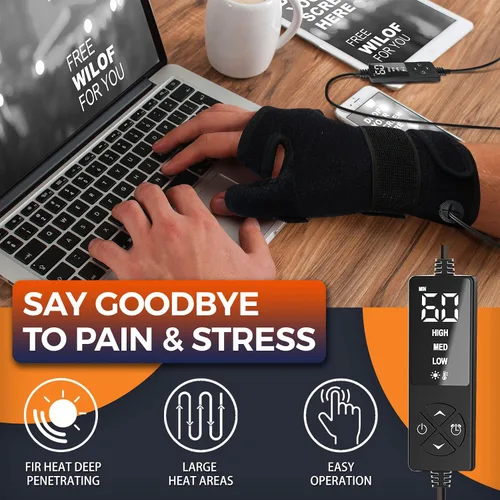 Vista 7 de Almohadilla térmica eléctrica para pulgar y muñeca para artritis de mano con 3 ajustes de calor y 5 ajustes de temporizador, envoltura térmica