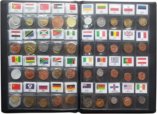 Vista 8 de Kit de iniciación para colección de monedas, 120 países, 100% original original/moneda del mundo con álbum de recolección de cuero etiquetado por
