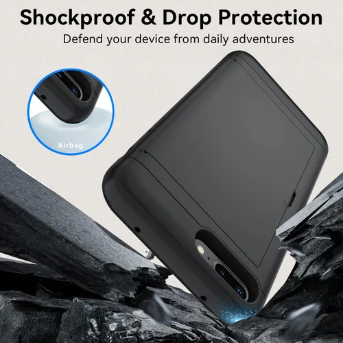 Vista 4 de Qinmay Funda compatible con iPhone 7 Plus/8 Plus con tarjetero, doble capa a prueba de golpes, funda protectora resistente con ranura oculta Negro