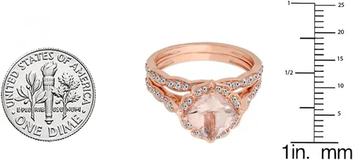 Vista 4 de Dazzlingrock Collection Anillo de compromiso de 14 quilates con piedras preciosas acolchadas y diamantes redondos para mujer, oro rosa