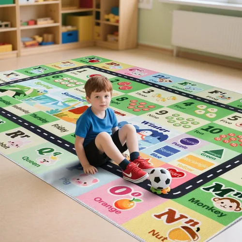 Vista 16 de Alfombra ABC infantil para sala de juegos, alfombra del alfabeto para el aula, alfombra lavable para habitación de bebé, sala de juegos, dormitorio
