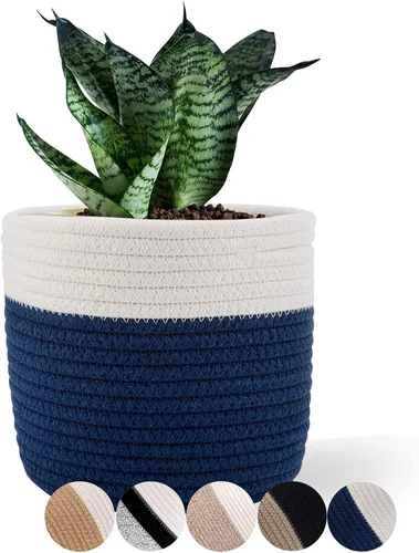 Vista 17 de Cesta de Planta de Cuerda de Algodón Cesta Tejida Moderna para Maceta de Flores de 6" Macetas de Interior de Piso, Organizador de Almacenamiento
