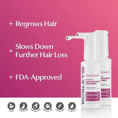 Vista 4 de BosleyMD Spray de minoxidil al 2%, tratamiento de adelgazamiento/laca para el cabello para la pérdida de cabello y el crecimiento del cabello