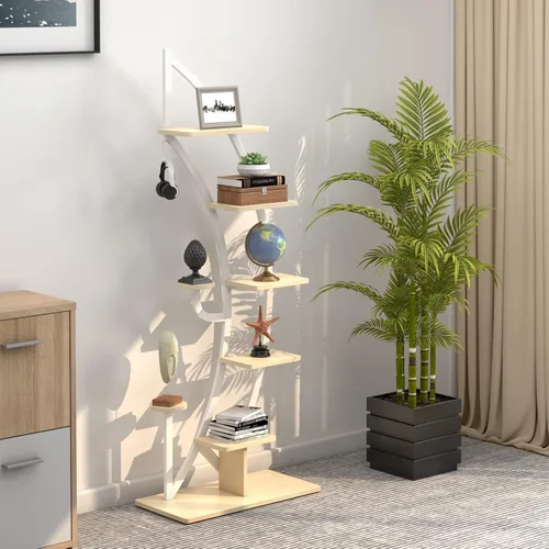 Vista 3 de Giantex Soporte para plantas de metal de 6 niveles para interiores, círculo luna-blanco