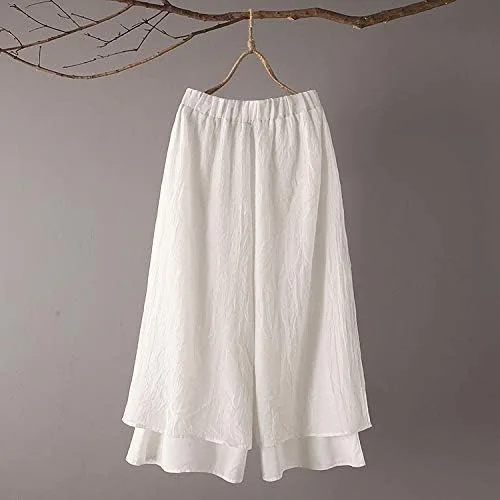 Vista 2 de Minibee Pantalones de pierna ancha para mujer capris de capa suelta pantalones de cintura elástica palazzo