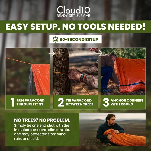 Vista 3 de CloudTen Emergency Tent: Lightweight 2 Person Survival Tent with Multi-Function Paracord Bracelets - Essential Survival Gear & Bug Out Bag Items for