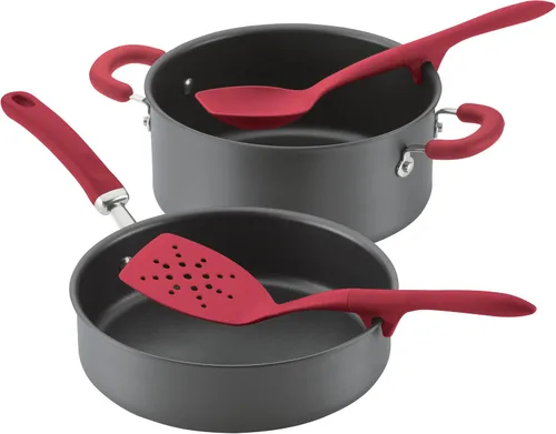 Vista 4 de Rachael Ray Herramientas y Gadgets Lazy Tools - Juego de utensilios de cocina antiadherentes, 6 piezas, color rojo