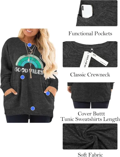 Vista 4 de DOLNINE sudaderas de manga larga con bolsillos para mujer bloque de color talla grande