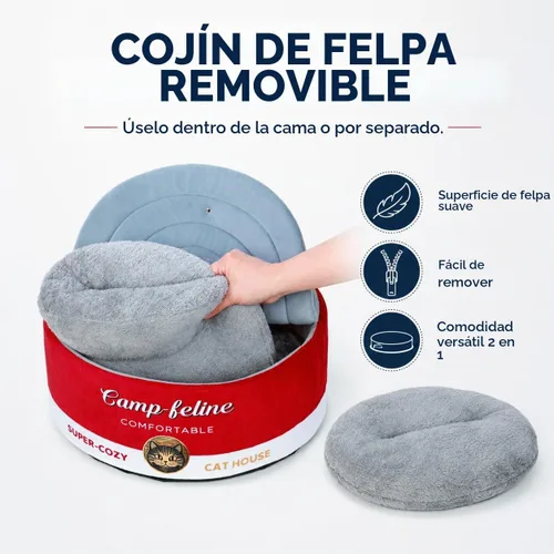 Vista 3 de PECHVINO Cama para gatos en forma de lata con funda de privacidad, cómodo cojín para gatos y perros pequeños