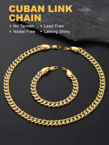 Vista 4 de U7 - Collar de Cadena de Eslabones Cubanos, Collar de Cadena Gruesa de Acero InoxidableNegroDorado Chapado para Hombres y Mujeres, 14-30 Pulgadas