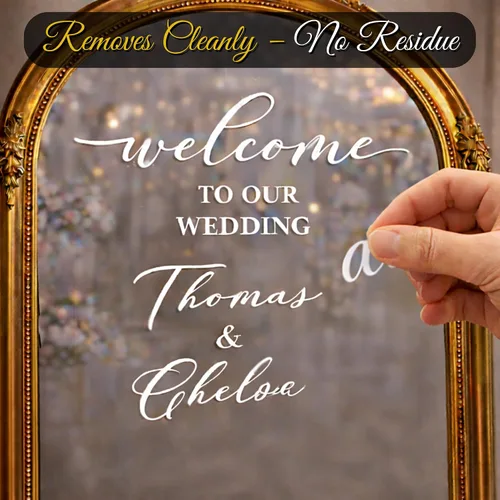 Vista 9 de Calcomanía con texto en inglés "Welcome to Our Wedding Mirror" – Soon to Be Mr & Mrs - Calcomanía de espejo personalizable – Just Married
