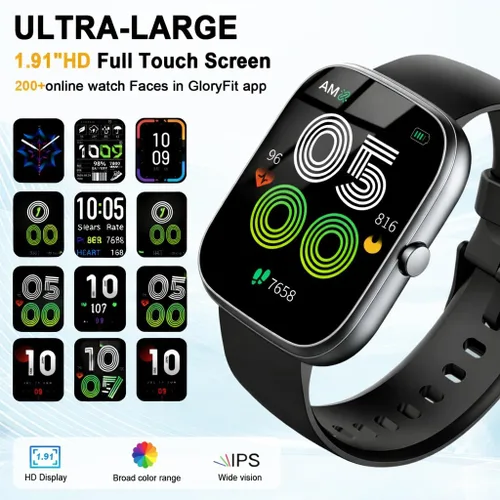 Vista 8 de Reloj inteligente (respuesta/haz llamadas), reloj inteligente HD de 1.91 pulgadas para hombres y mujeres, monitor de ritmo cardíaco/sueño/podómetro