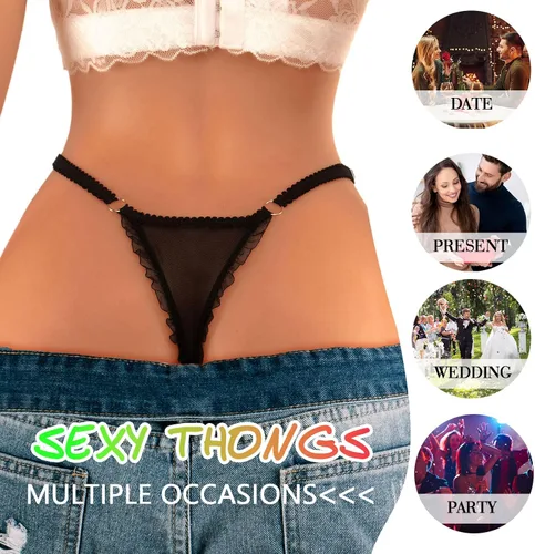Vista 4 de Tanga de tanga para mujer, ropa interior sexy elástica con espalda en T