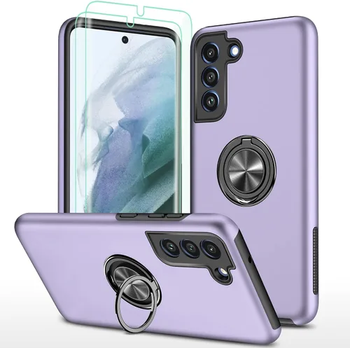 Vista 7 de Funda para Galaxy S21 Plus con protector de pantalla de TPU autorreparable, paquete de 2, grado militar, doble a prueba de golpes, con soporte (rojo)