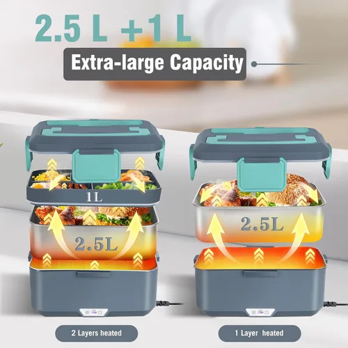 Vista 2 de Lonchera eléctrica súper grande de 3,5 L, calentador de alimentos, lonchera térmica para adultos y hombres con doble capa