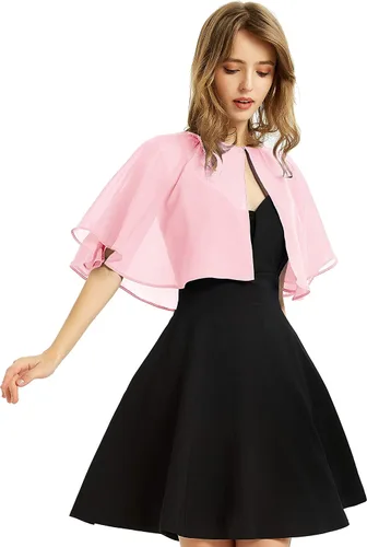 Vista 22 de Chal de gasa suave para mujer, envolturas, chal corto para vestido de noche, boda, capa, bolero, cubierta estilo flapper Negro