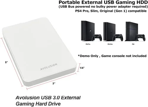 Vista 4 de Avolusion Z1-S - Disco duro externo portátil para juegos USB 3.0 de 500 GB, color blanco (para PS4, preformateado)