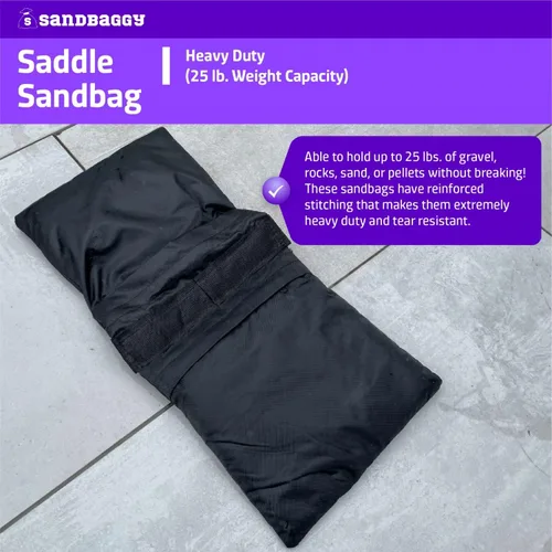 Vista 5 de Sandbaggy Sillín de arena (negro) – Viene prellenado con 15 libras de arena (capacidad de peso de 25 libras) – Pesas para fotografía, tiendas