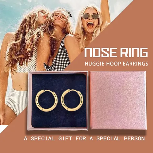 Vista 6 de Small Huggie Hoop Earrings for Women 14K Gold Plated Hoop Huggie Earrings for Men Hypoallergenic Lightweight Earrings Tiny Cartilage Ear Jewelry for