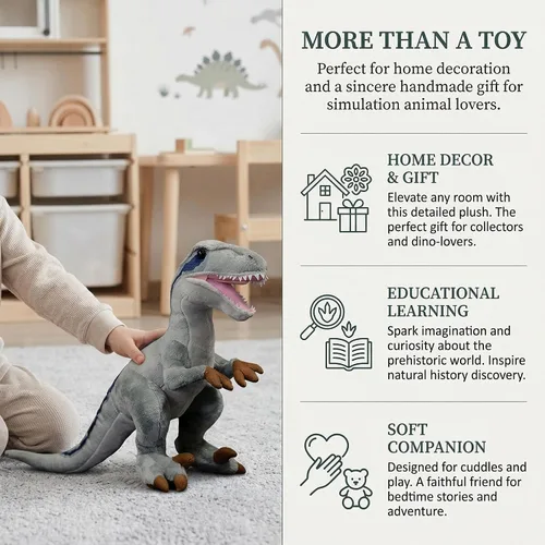 Vista 4 de Velociraptor - Juguete de peluche de dinosaurio tiranosaurio gris de 17 pulgadas, figuras de dinosaurio, tiranosaurio, juguetes de peluche suaves