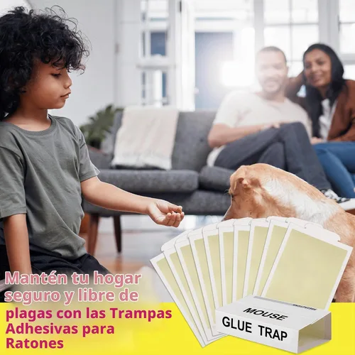 Vista 7 de Qualirey Paquete de 10 trampas adhesivas para ratones, tablero de pegamento para mouse Pro Strength para interiores para el hogar, trampas