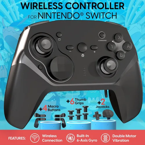 Vista 2 de TALK WORKS Bluetooth Game Controller for Nintendo Switch with Dual Motor Vibration, Turbo Function, 6-Axis Gyro Sensor - Customizable Joystick &