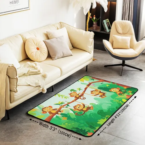 Vista 2 de jejeloiu Alfombras de mono para sala de estar, dormitorio, alfombra antideslizante de 4 x 5 pies, para niños, mujeres y hombres, lindos animales