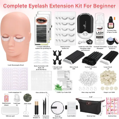 Vista 2 de Kit de pestañas para principiantes de extensión de pestañas Kit de extensión de pestañas con cabeza de maniquí de pestañas, Kit de inicio